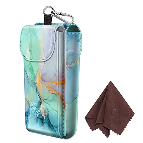 Fintie Brillenetui für 2 brillen mit Karabinerhaken, tragbares Brillenbox Etui aus Kunstleder, Anti-Scratch Tasche für Sonnenbrillen, Smaragd Marmor von Fintie