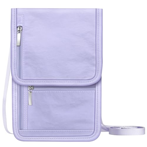 Fintie Brustbeutel, Reisepass Tasche RFID-Blockierung Reisegeldbeutel Handytasche, Multi-Taschen Hautfreundlich Umhängebeutel für Frauen Männer, Violett von FINTIE