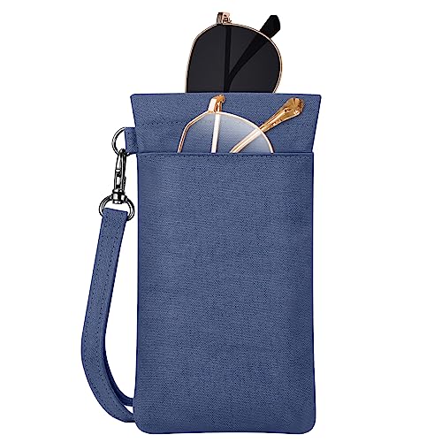 Fintie Doppel Brillenetui für 2 Brillen- Weich Brillentasche zum anhängen - Etui mit Brillenputztuch für Damen Herren Brillen und Sonnenbrille, Navy von Fintie