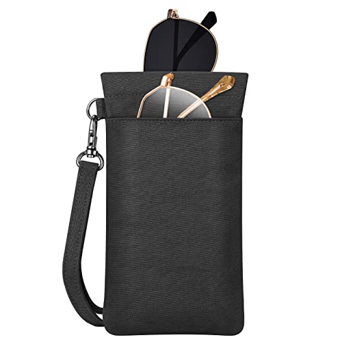 Fintie Doppel Brillenetui für 2 Brillen- Weich Brillentasche zum anhängen - Etui mit Brillenputztuch für Damen Herren Brillen und Sonnenbrille, Schwarz von Fintie