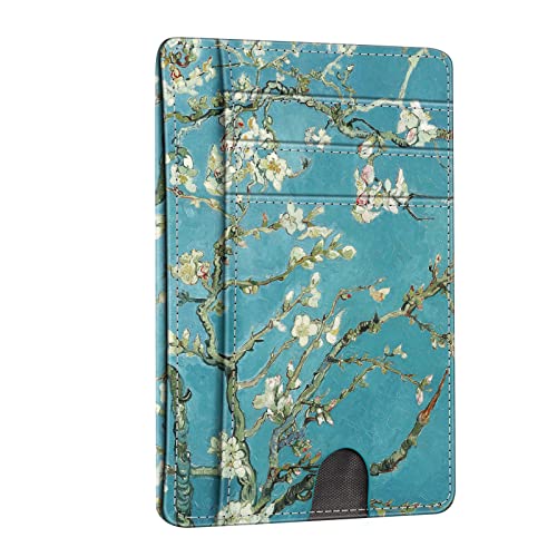 FINTIE Flache Geldbörse, Kunstleder RFID Schutz Geldbeutel Kartenetui Kreditkarten Halter mit ID-Fenster und Schnellzugriff-Fach für Herren Damen, Mandelblüten von FINTIE