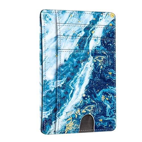 FINTIE Flache Geldbörse Kartenetui, Premium Kunstleder RFID-Blocker Slim Geldbeutel Kreditkartenetui mit ID-Fenster und Schnellzugriff-Fach für Herren Damen, Meeresblau von FINTIE