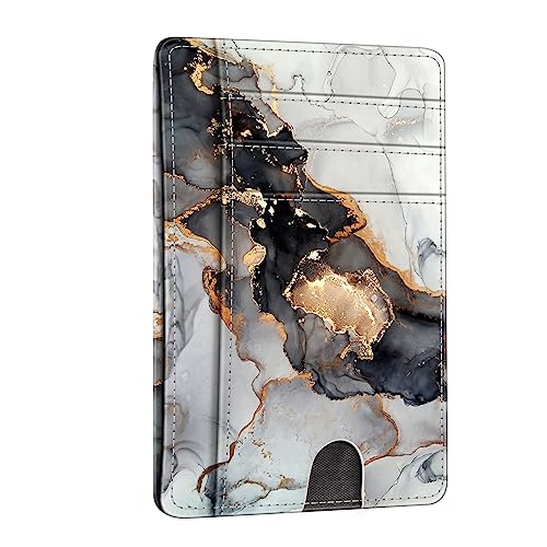 FINTIE Flache Geldbörse Kartenetui, Premium Kunstleder RFID-Blocker Slim Geldbeutel Kreditkartenetui mit ID-Fenster und Schnellzugriff-Fach für Herren Damen, Trüber Marmor von FINTIE