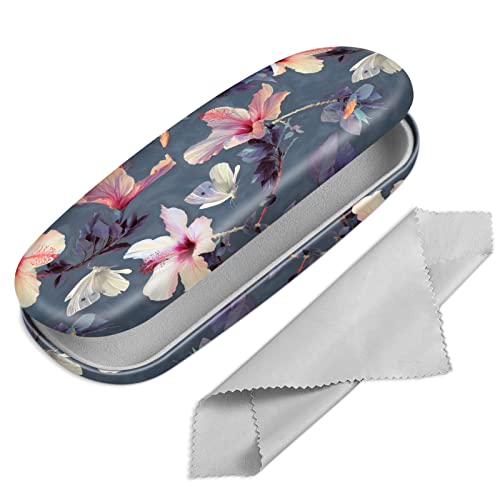 Fintie Hardcase Brillenetui - Tragbare Hartschale Brillenetui mit Brillenputztuch - Etui für Brillen und Sonnenbrille, Blühender Hibiskus von Fintie