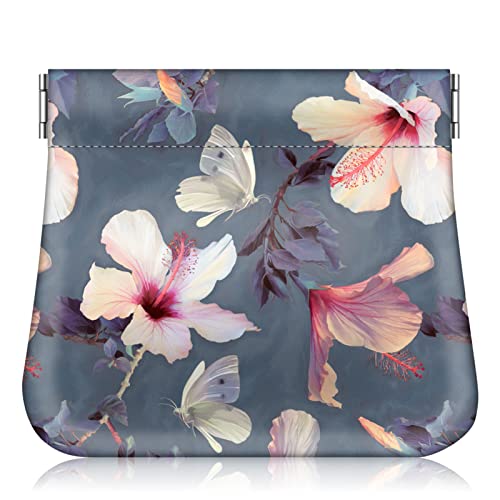 Fintie Portemonnaie Damen Klein, Premium Kunstleder Geldbörse Geldbörse Geldbeutel Portemonnaie Klein Coin Purse Münzgeldbörse Münzbeutel Schlüsseletui für Damen, Blühender Hibiskus von FINTIE