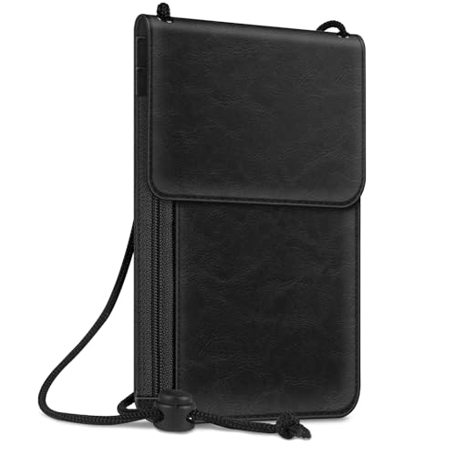 Fintie Brustbeutel, Reisepass Tasche RFID-Blockierung Reisegeldbeutel Umhängebeutel Handytasche aus Premium Kunstleder für Herren Damen Kinder Jungen Mädchen, (Schwarz) von FINTIE