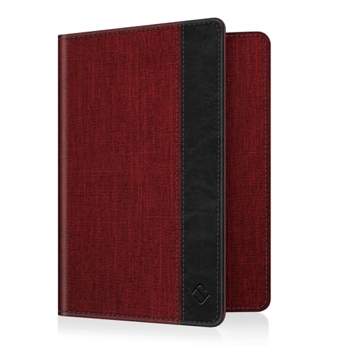 FINTIE Reisepass Impfpass Schutzhülle - Premium Kunstleder Reisepasshülle Travel Organizer mit RFID-Blockier für Kreditkarten, Ausweis, Reisedokumente Damen Herren, Denim Bordeaux von FINTIE