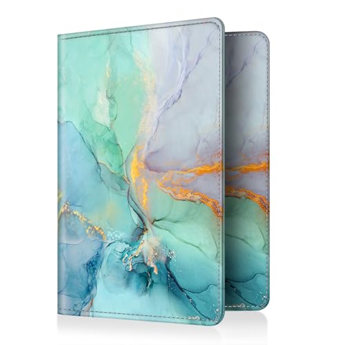 FINTIE Reisepass Impfpass Schutzhülle - Premium Kunstleder Reisepasshülle Travel Organizer mit RFID-Blockier für Kreditkarten, Ausweis, Reisedokumente Damen Herren, Smaragd Marmor von FINTIE