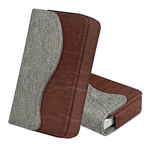 FINTIE Visitenkartenetui Kartenetui, Premium Kunstleder Handgefertigte Scheckkartenhülle Kreditkartenetui mit Magnetverschluss für Damen Herren, Grau (Stoff) von FINTIE