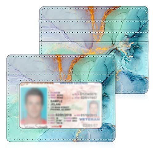Slim Minimalist Front Pocket Wallet, Fintie RFID Blocking Credit Card Holder Card Cases with ID Window for men Women (Emerald Marmor) von FINTIE