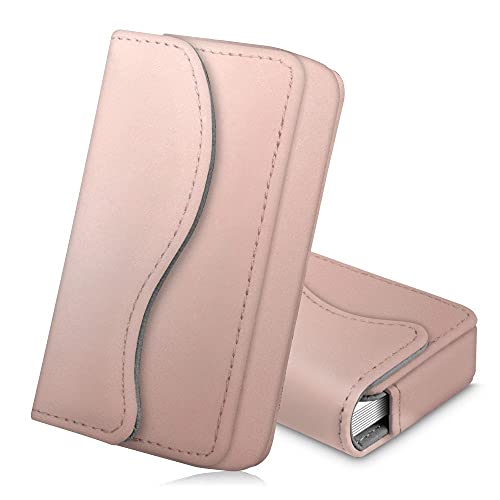 FINTIE Visitenkartenetui Kartenetui, Premium Kunstleder Handgefertigte Scheckkartenhülle Kreditkartenetui mit Magnetverschluss für Damen Herren, Roségold von FINTIE