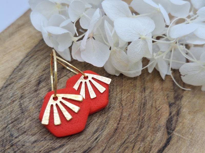 Polymer Clay Ohrring /Creole/Gold/Rot/ Fimo Polymer Clay Ohrring /Creole/Gold/Rot/ Fimo von FioJu