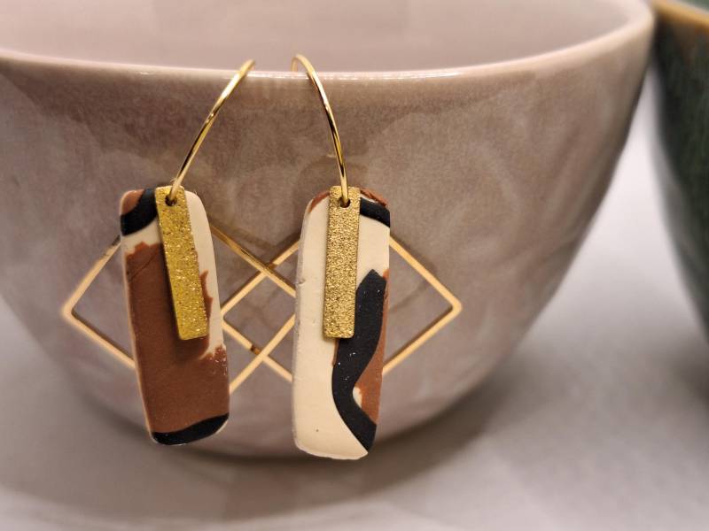Polymer Clay Ohrring Beigr/Braun//Fimo/Hängeohrring Gold Polymer Clay Ohrring Beigr/Braun//Fimo/Hängeohrring Gold von FioJu