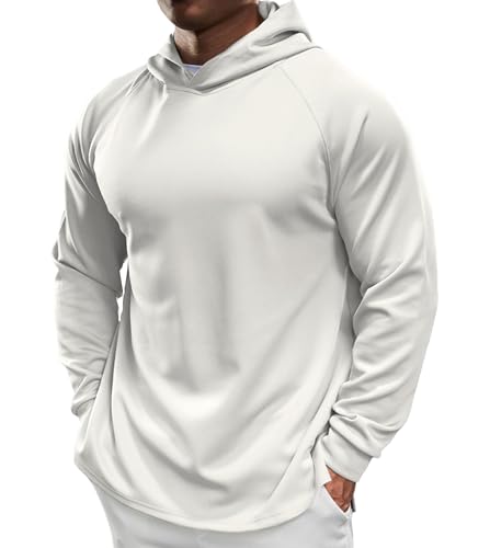 Fioboc Active Hoodies Smoothblend Split Curve Hem Pullover Sweatshirts Lightweight Moisture wicking Hoodies S-4XL, Classic_fit-white, Medium von Fioboc