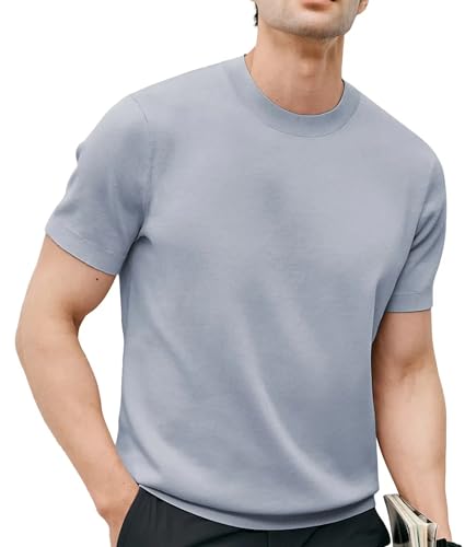 Fioboc Herren-Hemd, gestrickt, Rundhalsausschnitt, Premium, feuchtigkeitsableitend, kurzärmelig, Sommer-Top, S-4XL, Slim-Fit-Silbergrau, 4X-Groß Fioboc Herren-Hemd, gestrickt, Rundhalsausschnitt, Premium, feuchtigkeitsableitend, kurzärmelig, Sommer-Top, S-4XL, Slim-Fit-Silbergrau, 4X-Groß von Fioboc