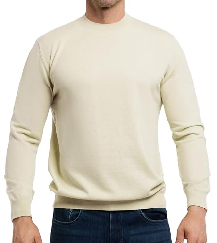 Fioboc Herren Pullover Tops Winter Gestrickte Rundhalspullover Langarm Weiche Warme Mock Neck Klassische Casual Strickwaren Pullover für Männer, Grau weiß XL von Fioboc
