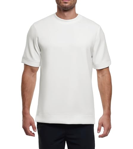 Fioboc Herren-Shirt, Rundhalsausschnitt, klassische Modal-Mischung, kurzärmelig, lässig, einfarbig, Größe S-4XL, Schmale Passform, Weiß, Mittel Fioboc Herren-Shirt, Rundhalsausschnitt, klassische Modal-Mischung, kurzärmelig, lässig, einfarbig, Größe S-4XL, Schmale Passform, Weiß, Mittel von Fioboc