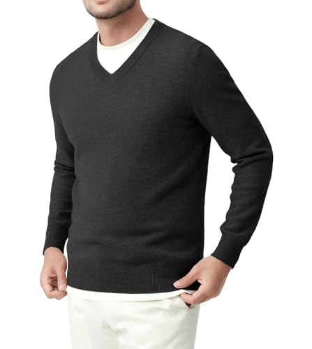 Fioboc Pullover Herren Tops Winter Gestrickt V-Ausschnitt Herren Pullover Langarm Leichter Strickpullover Weiche warme Klassische Strickwaren Pullover für Männer, Dunkle Holzkohle XL von Fioboc