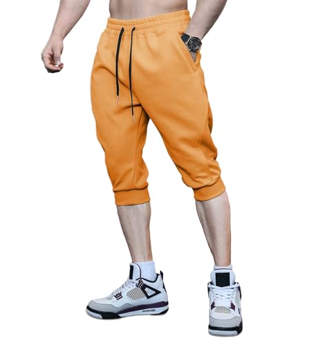 Fioboc Weekend Performance 3/4-Jogginghose für Herren, Sweatpants mit Reißverschlusstaschen, athletische Jogginghose, M-3XL, Classic_fit-orange, XX-Large von Fioboc