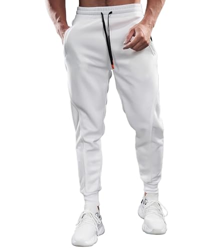 Fioboc Weekend Performance Jogginghose für Herren, Sweatpants mit Reißverschlusstaschen, athletischer Jogger, Herren-Workout-Hose, M-3XL, C-slim-fit-white, Groß von Fioboc