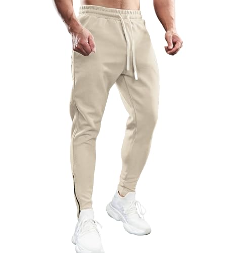 Fioboc Weekend Performance Jogginghose mit Reißverschluss für Herren, Jogginghose mit Reißverschlusstaschen, Sporthose, Slim_fit-off_white, Groß von Fioboc