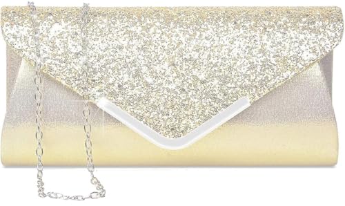 Alifyt Damen Clutch Tasche Elegant Pailletten Abend Clutch Geldbörse Kette Schultertaschen Glitzernd Gold Abend Braut Abschlussball Party Handtasche Geldbörse, gold von Fioeyr