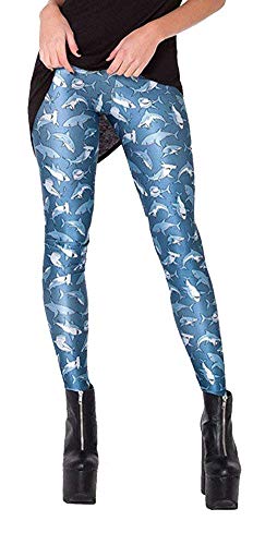 Aventy Damen Einhorn Regenbogen Digital Gedruckt Enge Leggings Stretchy Hose Skinny Pants Workout, Dangerous Sharks, One size von Fioeyr