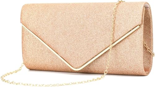 Fioeyr Damen-Clutch, elegante Pailletten, Abend-Clutch, Umschlag, Kette, Schultertaschen, glitzernde Abendtasche, Brautschmuck, Abschlussball, Party, Handtasche, aprikose, ‎ 25.8 x 12.2 x 6.4 cm von Fioeyr
