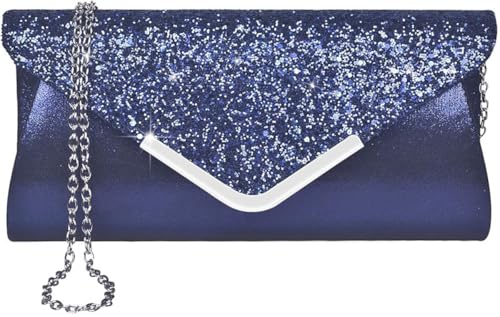 Fioeyr Damen Clutch Tasche Elegant Pailletten Abend Clutch Geldbörse Kette Schultertaschen Glitzernd Gold Abend Braut Abschlussball Party Handtasche Geldbörse, navy von Fioeyr