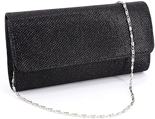 Fioeyr Frauen Clutch Tasche Umschlag Pailletten Abend Clutch Geldbörse Kette Schulter Taschen Sparkly Schwarz Abend Braut Prom Party Handtasche Geldbörse, Schwarz , 8 in (L) X 2.5 in (W) X 3.5 in (H) von Fioeyr