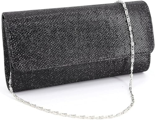 Fioeyr Frauen Clutch Tasche Umschlag Pailletten Abend Clutch Geldbörse Kette Schulter Taschen Sparkly Schwarz Abend Braut Prom Party Handtasche Geldbörse, Schwarz , 8 in (L) X 2.5 in (W) X 3.5 in (H) von Fioeyr