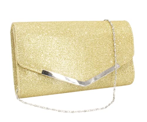 Fioeyr Frauen Glitzer Umschlag Clutch Tasche Hochzeit Abend Handtasche Kette Umhängetasche, gold von Fioeyr