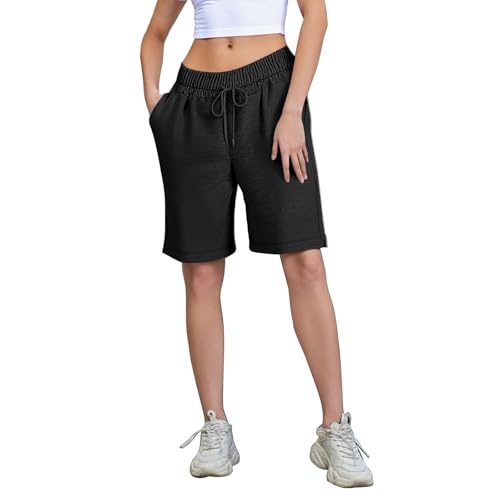 Fiohiros Damen Bermuda Shorts Stretch Leicht atmungsaktiv Feuchtigkeitsableitend Sommer Geeignet (DE/NL/SE/PL, Alphanumerisch, L, Regular, Regular, Schwarz) von Fiohiros