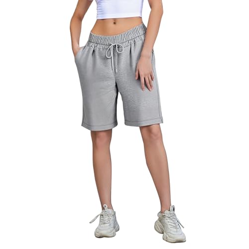 Fiohiros Damen Bermuda Shorts Stretch Leicht atmungsaktiv Feuchtigkeitsableitend Sommer Geeignet (DE/NL/SE/PL, Alphanumerisch, M, Regular, Regular, Grau) von Fiohiros