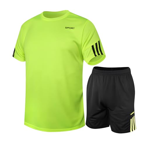 Fiohiros Fußballtrikot Kinder Set Sport, Schnell Trocknende Sportsachen Trikot für Kinder, Fussball Trikot Set Trainingsanzug Shorts und T-Shirt (Grün, 12-13 Jahre) von Fiohiros