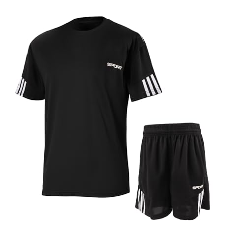 Fiohiros Fußballtrikot Kinder Set Sport, Schnell Trocknende Sportsachen Trikot für Kinder, Fussball Trikot Set Trainingsanzug Shorts und T-Shirt (Schwarz, 10-11 Jahre) von Fiohiros