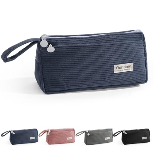 Fiohiros Großes Federmäppchen, großes Fassungsvermögen, Federmäppchen mit 3 Fächern, tragbarer Canvas-Schreibwaren-Organizer mit Reißverschluss-Griff für Teenager, Mädchen, Jungen, College, navy von Fiohiros