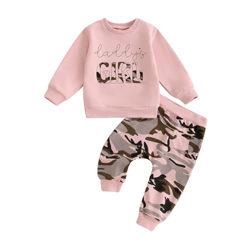FIOMVA Baby Mädchen Kleidung Kleinkind Sweatshirt Hose 2-teiliges Set Herbst Winter Säugling Pullover Top Outfit Neugeborene passende Sets, C Daddys Girl Camouflage Pink, 3-6 Monate von Fiomva