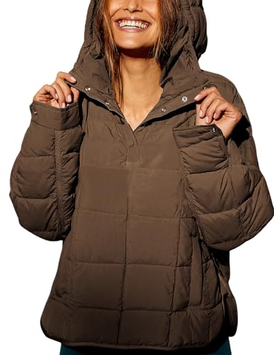 Fiona Jolin Damen Gesteppter Pullover Puffer Jacke Leichte Oversized Hoodie Warme Wintermäntel Oberbekleidung, Khaki, S von Fiona Jolin