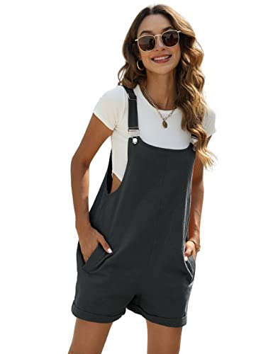 Fiona Jolin Damen Sommer Baumwolle Leinen Kurz Overalls Casual Bib Overall Shorts Strampler mit Taschen, Dunkelgrau, Large von Fiona Jolin