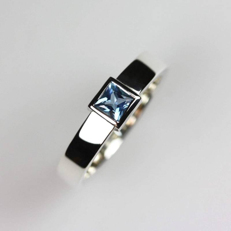 Princess Cut Aquamarin & Silber Ring ~ Schmuck März Geburtsstein von FionaJonesJewellery