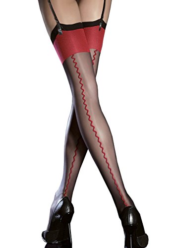 Fiore Anais – Strumpfhalter aus Nylon, Schwarz und Rot, 20d Gr. Medium, schwarz und rot von Fiore