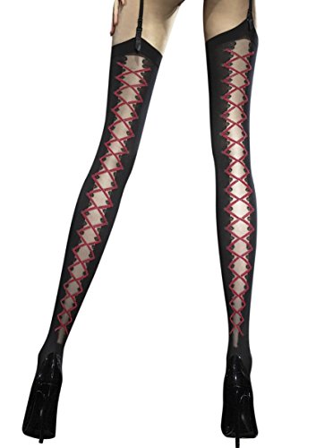 Fiore Valentis – Strümpfe mit Schnürung, 40 den für Strapsgürtel Damen, Schwarz , 38 von Fiore