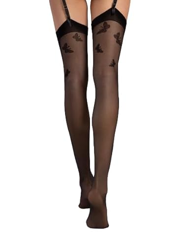 Fiore Farfalle 20DEN Strapsstrümpfe S-L Strapse Strümpfe Nylons Damenstrümpfe (S, Schwarz) von Fiore