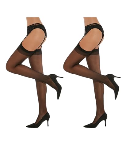 Fiore Justine 20 Denier transparente Nylonstrümpfe für Strumpfhalter (5, SCHWARZ) - 2er-Set von Fiore
