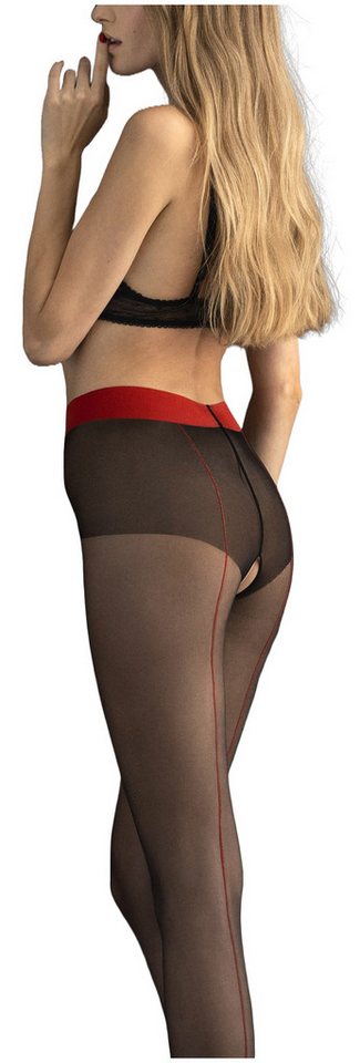 Fiore Ouvert Strumpfhose Sensual (Packung 1 St. 1 Paar) Ouvert Strumpfhose 20DEN mit rotem Abschluss am Bund und Kontrast-Naht von Fiore