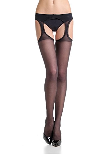 Fiore Premium-Strümpfe mit Strumpfgürtel, 20 Den, durchscheinend Gr. L, Schwarz von Fiore