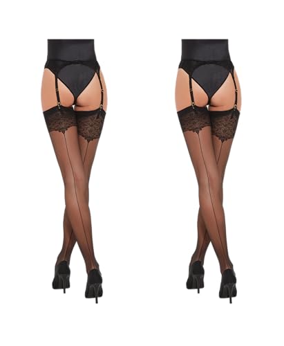 Fiore - Sexy Nylonstrümpfe mit Naht für Damen, zur Verwendung mit einem Hüfthalter 20 DEN, Schwarz 2er-Pack, S Fiore - Sexy Nylonstrümpfe mit Naht für Damen, zur Verwendung mit einem Hüfthalter 20 DEN, Schwarz 2er-Pack, S von Fiore