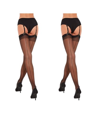 Fiore - Sexy Nylonstrümpfe mit Naht für Damen, zur Verwendung mit einem Hüfthalter 20 DEN mit kubanischer Ferse - Schwarz 2er-Pack - L Fiore - Sexy Nylonstrümpfe mit Naht für Damen, zur Verwendung mit einem Hüfthalter 20 DEN mit kubanischer Ferse - Schwarz 2er-Pack - L von Fiore
