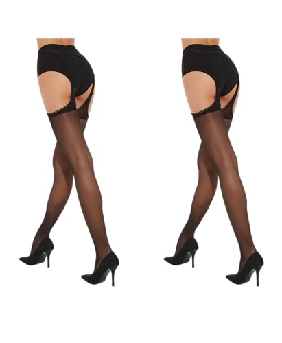 Fiore Sexy Strumpfhose Ouvert für Damen, mit Hüfthaltereffekt in seidigem Voile 20 DEN – Schwarz 2er-Pack - T4 von Fiore